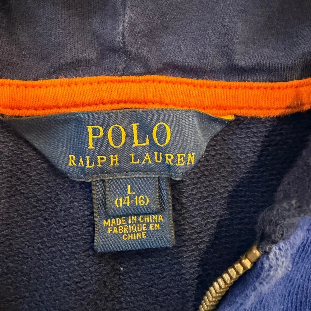 Polo Ralph Lauren Kids Large 14-16 Blue Green Colorblock Full Zip‎ Hoodie Pony